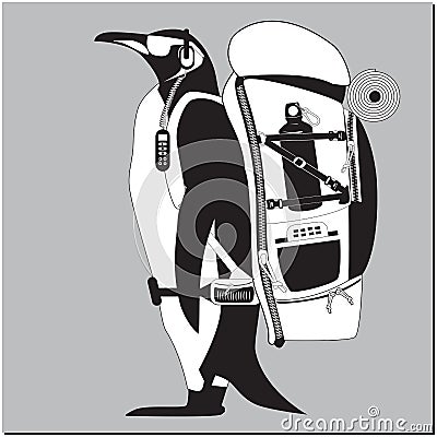 Penguin with backpack Vector Illustration